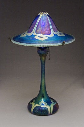 Large Blue Peacock Flared Shade Lamp