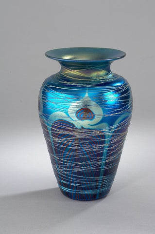 Blue Peacock Wrapped Medium Vase Designed by Carl Radke
