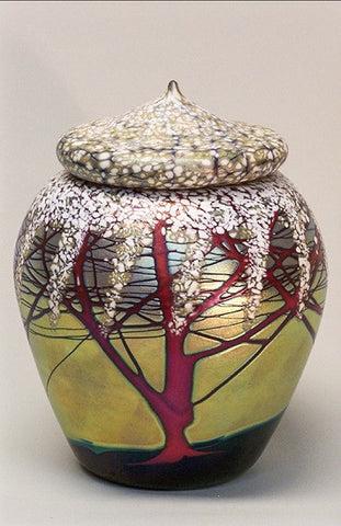 Short Gold Cherry Blossom Lidded Jar
