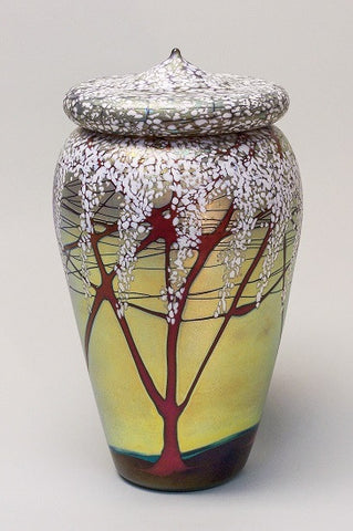 Tall Gold Cherry Blossom Lidded Jar